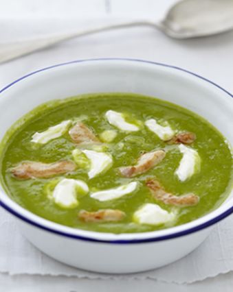 Recettes de soupes : Velouté de petits pois au poulet et fromage frais