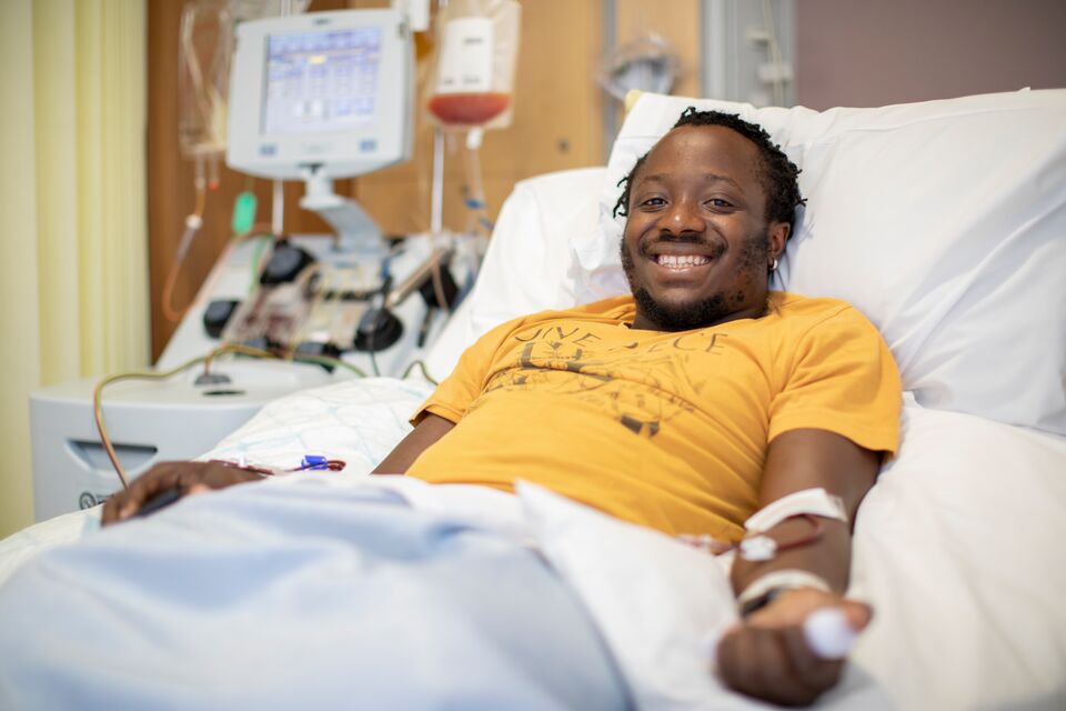 Douglas Mbang donating stem cells