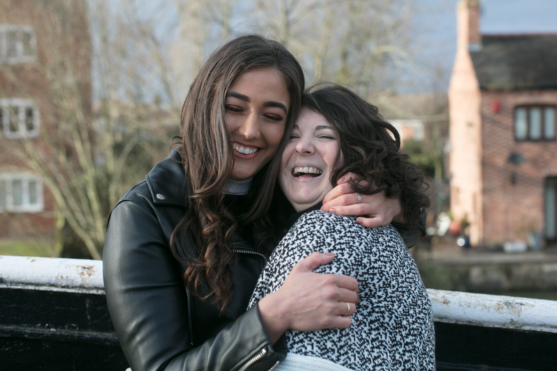 Claire hugging her stem cell donor, Imogen, at their first meeting.
