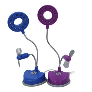 Blazing Ledz 12 LED Battery Powered Desk Lamp with Fan Blue and