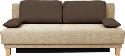 Schlafsofa Siena Schlafsofa Siena in beigem Bezug mit braune Kissen von vorne