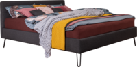 Doppelbett Falco in grauem Stoff bezogen , bestehend aus einem Bettkasten und Kopfhaupt auf Holzfüßen, 180x200cm Partnermatratze auf 2 Lattenrosten und einer separaten Nachtkästchen