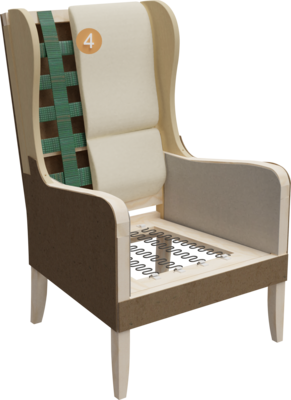 wing chair Bora | structure cross-section of frame, seat structure, backrest structure and backrest