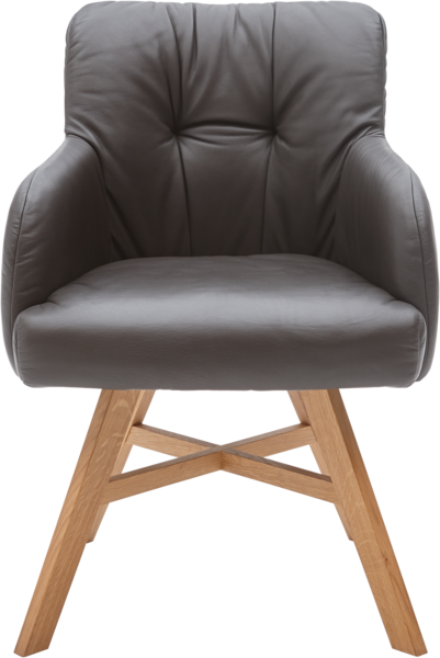 Sessel Clint in dunkelbraunem Leder und Holzfüßen.