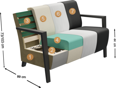 lobby furniture Billare lobby furniture Billare | structure cross-section overview with height, depth and seat height