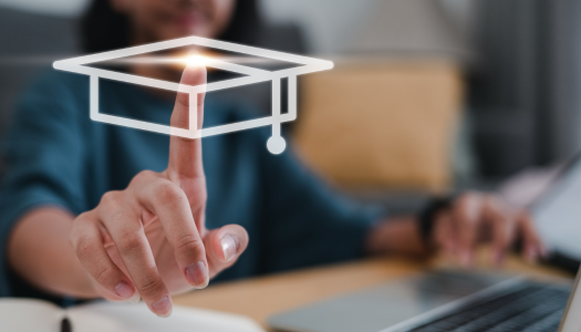Private Equity Education - Woman touching mortarboard diagram