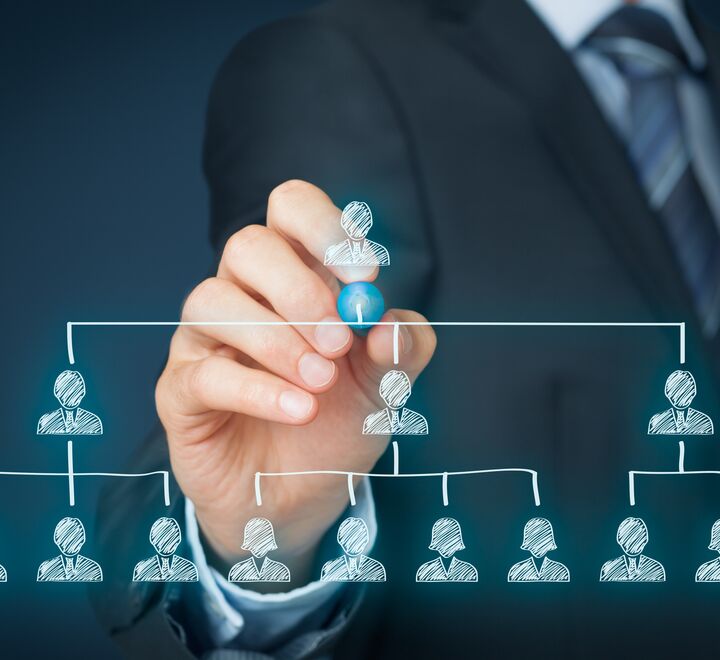 Illustrasjon av et dashboard som viser en organisasjonsstruktur