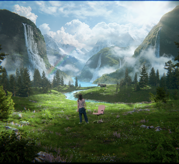 Student admiring mountains and fjord