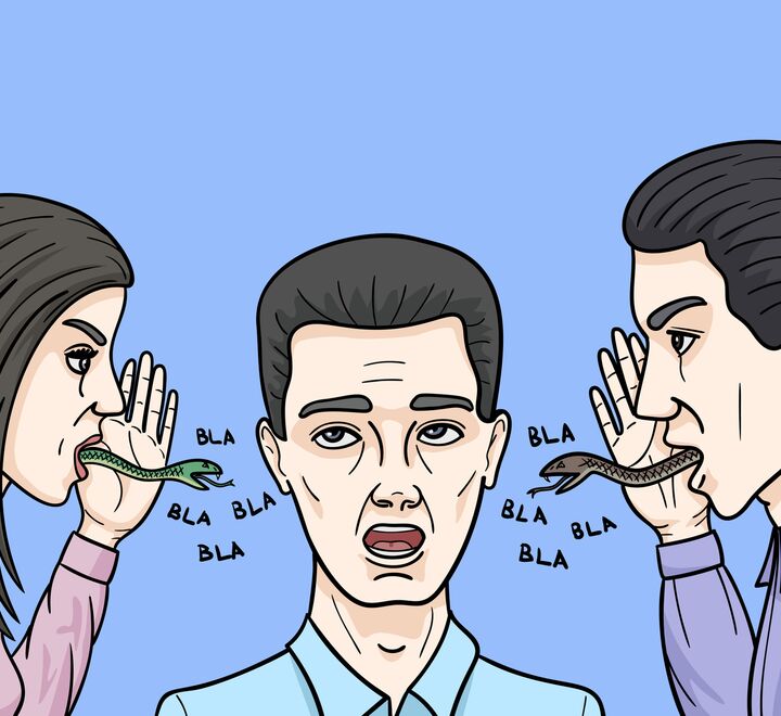 A girl and a young man tell their colleague toxic news.