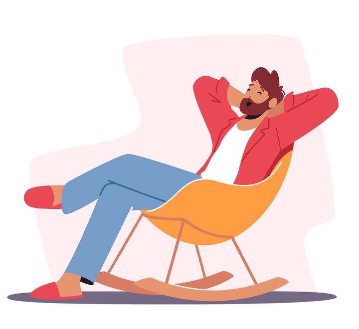 Illustration of man in slippers relaxing in a chair