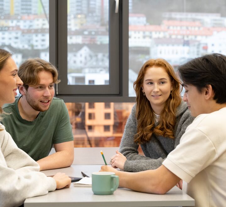 four students working together