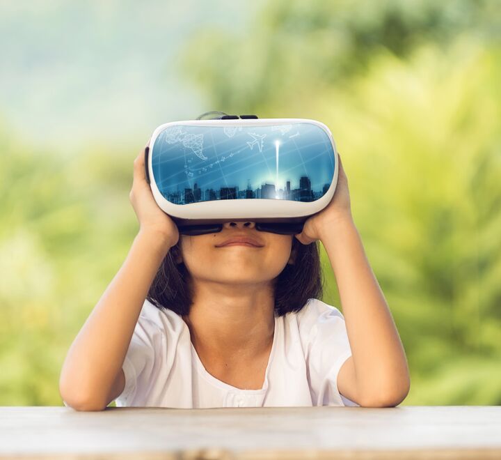 Child with VR glasses of the future