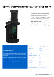 Tekniska data Uponor Oljeavskiljare PE 60/600-6 med bypass 10 (SE)