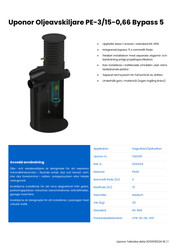 Tekniska data Uponor Oljeavskiljare PE 3/15-0,66 med bypass 5 (SE)