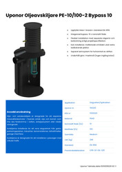 Tekniska data Uponor Oljeavskiljare PE 10/100-2 med bypass 10 (SE)