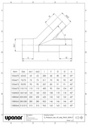 Mounting dimensions Pressure tee 45 deg PN10 SDR17