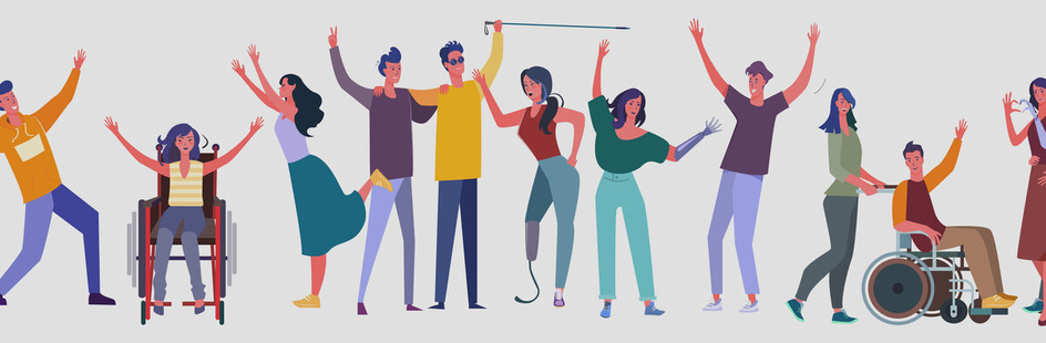 An illustration of a diverse group of young people raising their hands in the air.