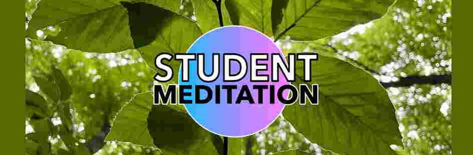 The Student Meditation logo is displayed against a background of trees and green leaves.