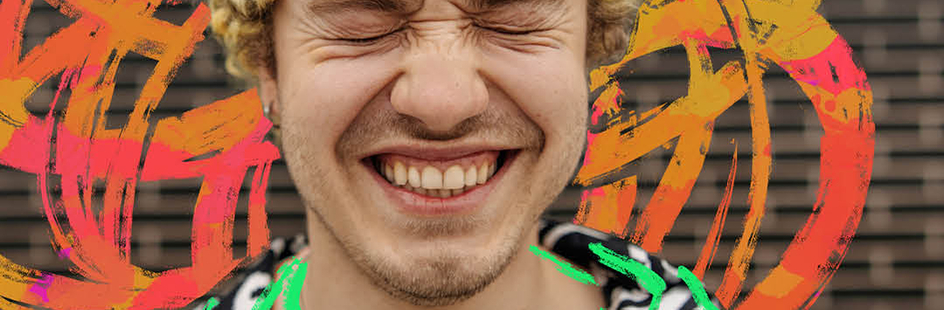 CREA campaign image for acacemic year 2023-24 block 3. Student with his eyes closed. 