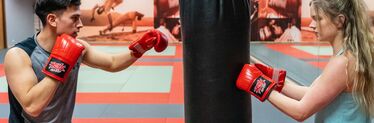 Two students boxing in USC