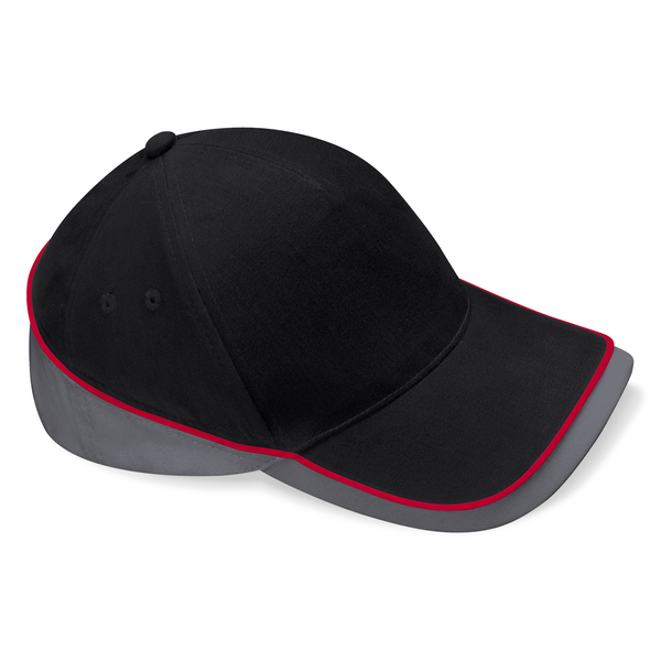Beechfield Teamwear Cappellino 5 Pannelli In Cotone - Unisex - Colore Nero/Giallo Con Chiusura In Velcro