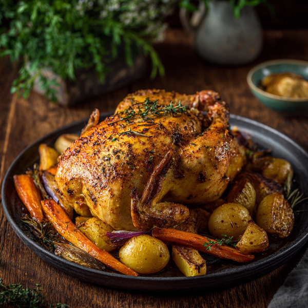 Whole roasted chicken and vegetables - Poulet rôti  légumes racines.tif