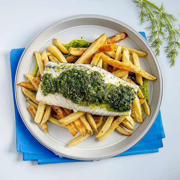 Lemon gremolata seabass crispy dill fries - Bar sauce gremolata, frites croustillantes à l’aneth.tif