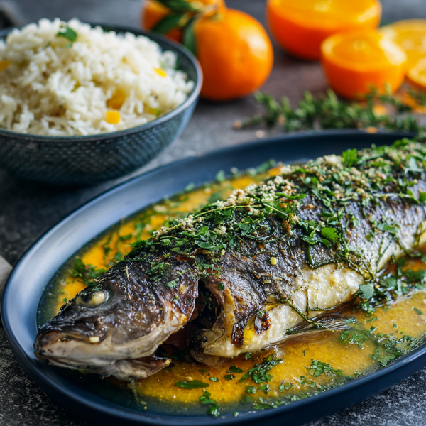 Sea bass and rice - Bar aux agrumes et riz pilaf.tif
