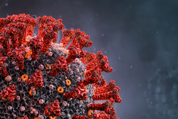 Coronavirus covid-19 influenza virus cell 3D medical illustration background. Corona virus 2019-ncov sars dangerous flu cell, closeup microscope image. 
