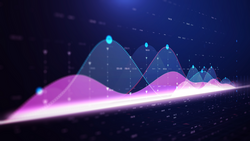 An illustration of the display of a quote pricing chart. Analysis of financial statistics on a dark background with growing financial charts. Stock analysis. 3d rendering
