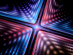 Quantum mechanics, particle with wave attribution, computer generated abstract fractal background, 3D render