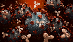 Monoclonal antibodies or immunoglobulin fighting against a group of coronavirus or covid cells 3D rendering illustration. Immunity, immune system, immunotherapy, biomedical, biology, medicine concepts