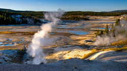 Porcelain Basin at Sunset, Norris Geyser Basin, Yellowstone National Park, Wyoming, USA