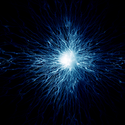 brain cell shooting electric pulses on a dark background