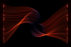 3d render illustration of connected lines. Data analysis concept. Blue orange wires.