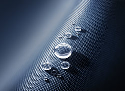 Water drops on carbon fabric surface - 3D illustration