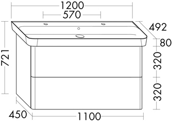 WASTAFELMEUBEL 2L.120CM GLWIT