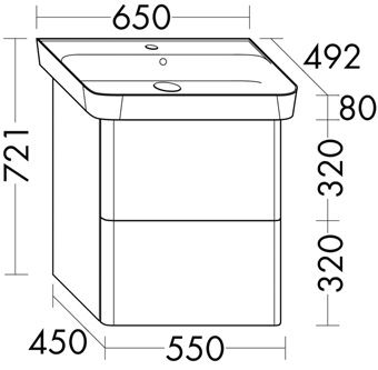 WASTAFELMEUBEL 2L.65CM GLWIT